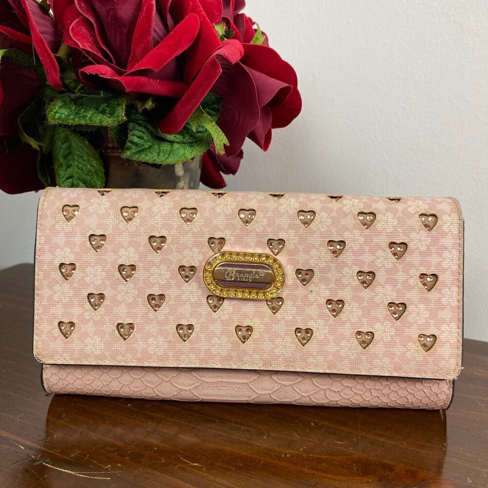 Brangio Italy Pink Heart Twinkle Faux Vegan Leather Wallet